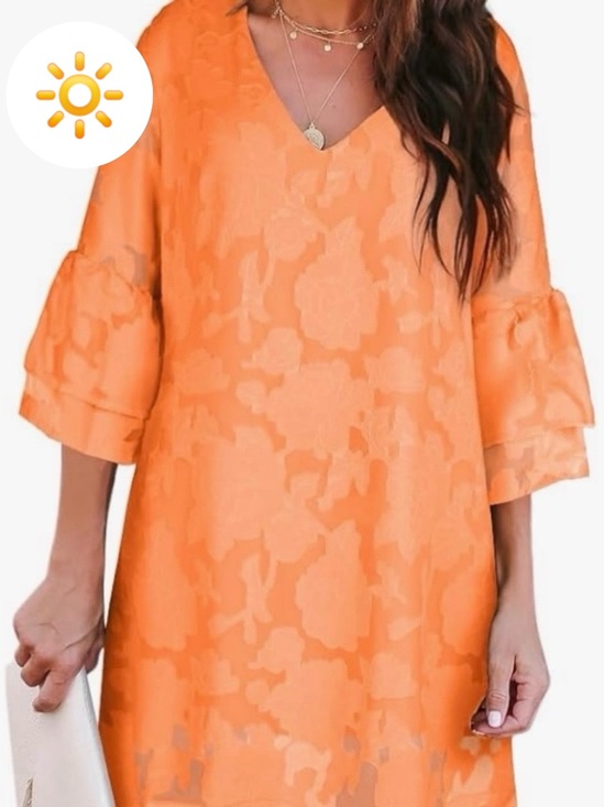 Belongsci Dresses & Skirts - 🌴 🆕  BELONGSCI Shift Design Dress V-Neck 3/4 Bell Sleeve. Orange. Size M.  NWT.